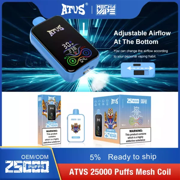 ATVS Vape Pen 25000 Puffs Wholesale Rechargeable High Quality Disposable Electronic Cigarette 5 Low Nicotine 12