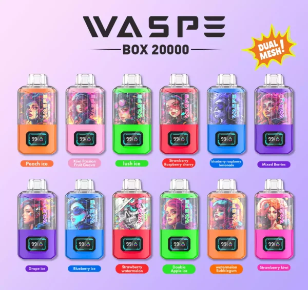 2024 WASPE Dual Mesh Box 20000 Puffs 20K 0% 2% 3% 5% Nikotin Nagykereskedelmi Eldobható Vape közvetlenül a gyárból (33)