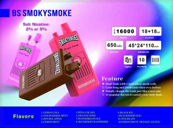 Brandneues Modell BREZE BS Smoky 16000 Puffs 16K 2% 5% Nikotin 650 mAh Einweg-Vapes Großhandel aus Fabrikquelle (12)