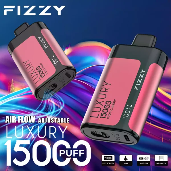 Fizzy Luxury 15000 Puffs 15K 2 5 Nikotyna 22ml Hurtowe jednorazowe waporyzatory Do 15 różnych smaków z ekranem LCD 1