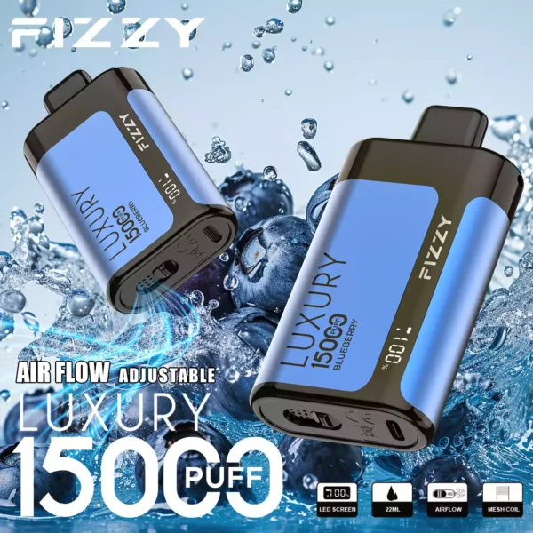 Fizzy Luxury 15000 Puffs 15K 2 5 Nikotyna 22ml Hurtowe jednorazowe waporyzatory Do 15 różnych smaków z ekranem LCD 3