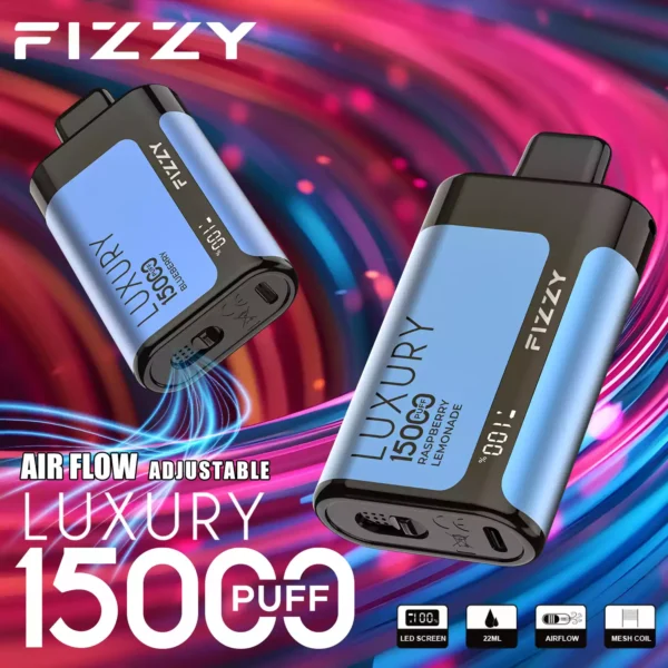 Fizzy Luxury 15000 Puffs 15K 2 5 Nikotyna 22ml Hurtowe jednorazowe waporyzatory Do 15 różnych smaków z ekranem LCD 5