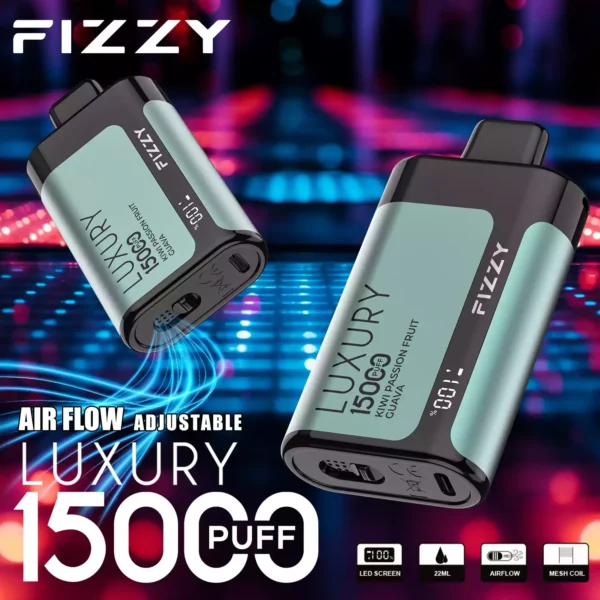 Fizzy Luxury 15000 Puffs 15K 2 5 Nikotyna 22ml Hurtowe jednorazowe waporyzatory Do 15 różnych smaków z ekranem LCD 7