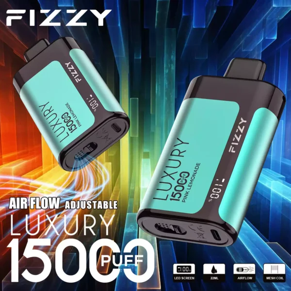 Fizzy Luxury 15000 Puffs 15K 2 5 Nikotyna 22ml Hurtowe jednorazowe waporyzatory Do 15 różnych smaków z ekranem LCD 8