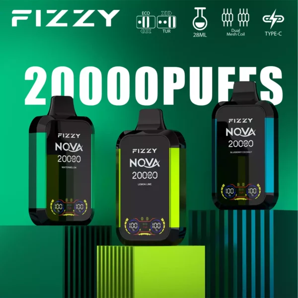 Fizzy Nova 20000 Puffs 20K 2 5 Nikotinas 28ml Didmeninė prekyba vienkartiniai Vapes 12 pasirinktų skonių su LCD ekranu 6