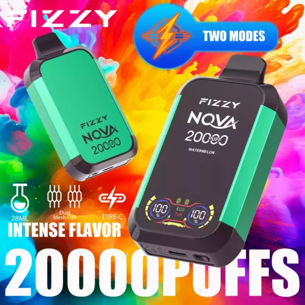 Fizzy Nova 20000 Puffs 20K 2 5 Nikotinas 28ml Didmeninė prekyba vienkartiniai Vapes 12 pasirinktų skonių su LCD ekranu 9