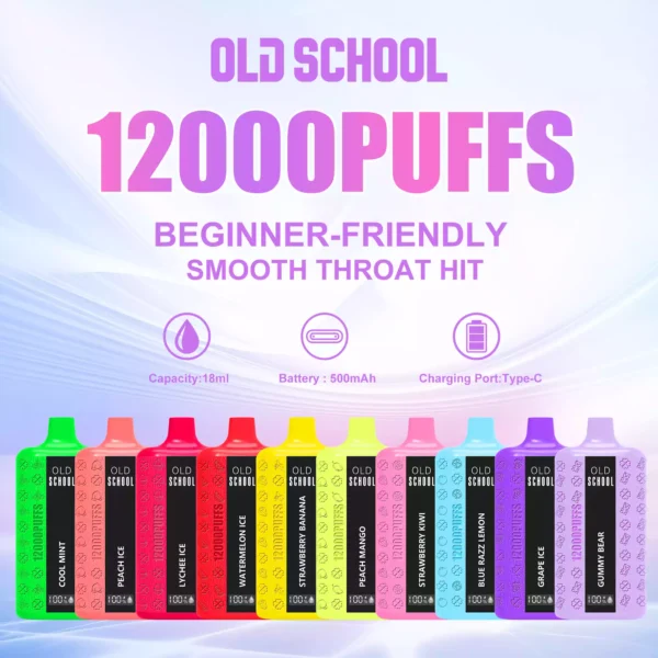 Old School 12000 Puff 12K 0% 2% 3% 5% Nicotina 18 ml Vape usa e getta all'ingrosso 10 aromi selezionati ricaricabili (7)