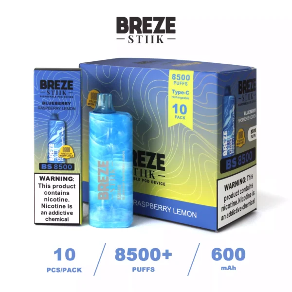 Suosittu kysyntä Breze Stiik BS 8500 Puffs Alkuperäinen tehdastarvike 17 ml 600 mAh tukku kertakäyttöiset vappes 2% 5% Nikotiini (5)