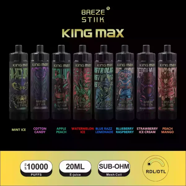 Top Choice Breze Stiik King Max 10000 Puffs 10K Type-C 0% 1% Nikotiini Factory-Direct 20ml 850mAh Tukkumyynti Kertakäyttöiset Vapes (1)