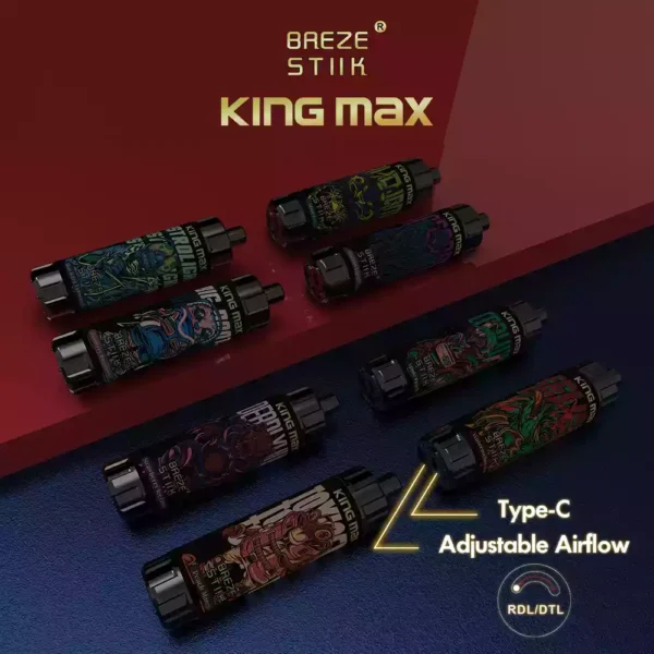 Nejlepší volba Breze Stiik King Max 10 000 oddechů 10K Typ C 0 1 Nikotin Factory Direct 20 ml 850 mAh Velkoobchodní jednorázové vapky 5