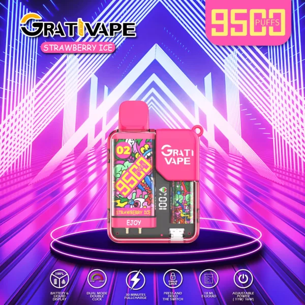 Dobro izdelani Vape Grativape Ejoy 9500 Puffs 0% 2% 3% 5% Nicotine 18ml 650mAh Veleprodajni Vape za enkratno uporabo z nastavljivo močjo (12)