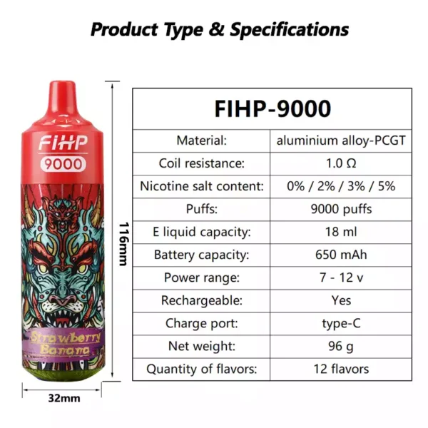 Hurtownia FIHP 9000 Puffs 2% 5% Nikotyna 18ml 650mAh Jednorazowe waporyzatory z oryginalnej fabryki (22)